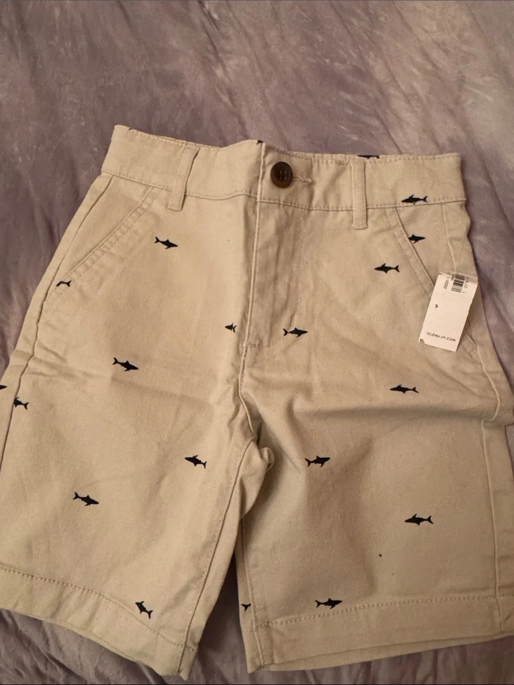 Old Navy Beige Shorts with Navy Shark Print